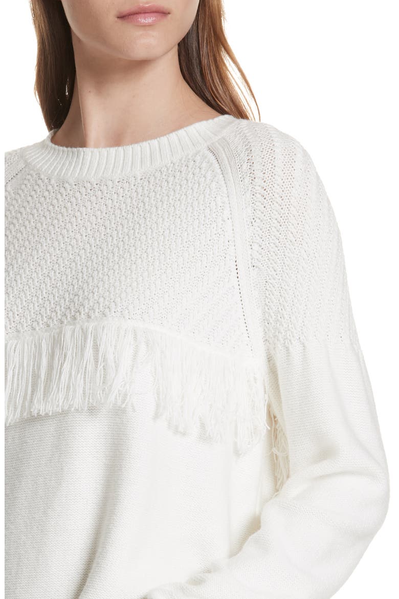 Fringe Crewneck Sweater, Alternate, color, OFF WHITE