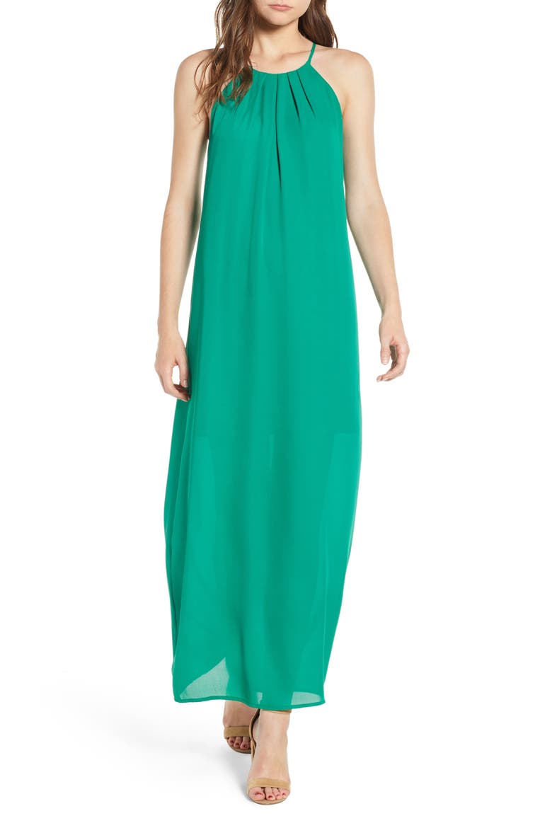 High Neck Maxi Dress, Main, color, GREEN