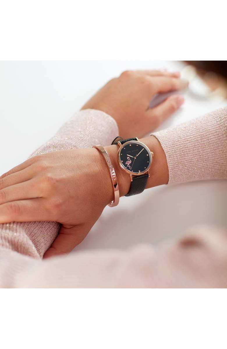 Ted Baker London Phylipa Crystal Flamingo Leather Strap Watch Gift Set, 37mm, Alternate, color,