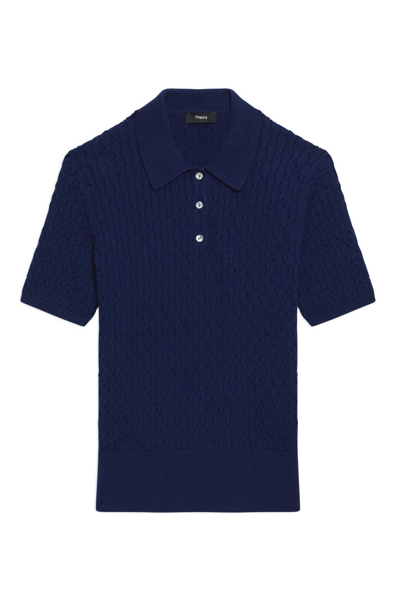 Textured Cable Knit Organic Cotton Polo, Alternate, color, NAVY