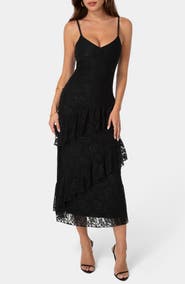 bebe Lace Ruffle Maxi Dress