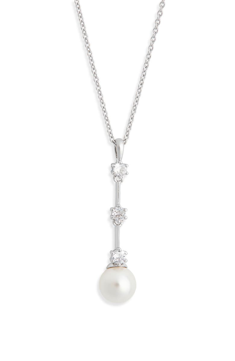 Nadri Olivia Faux Pearl Lariat Necklace, Main, color, Rhodium