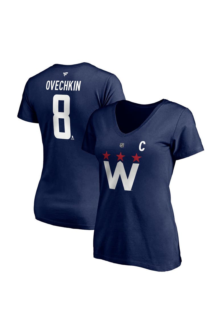 Women's Fanatics Branded Alexander Ovechkin Navy Washington Capitals 2020/21 Alternate Authentic Stack Name & Number V-Neck T-Shirt, Main, color, Navy