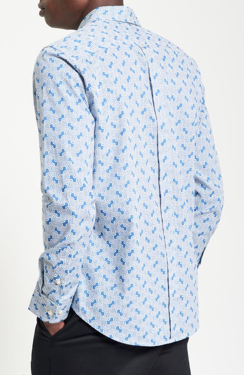 Ben Sherman Regular Fit Geo Print Organic Cotton Twill Button-up Shirt In Airforce Blue