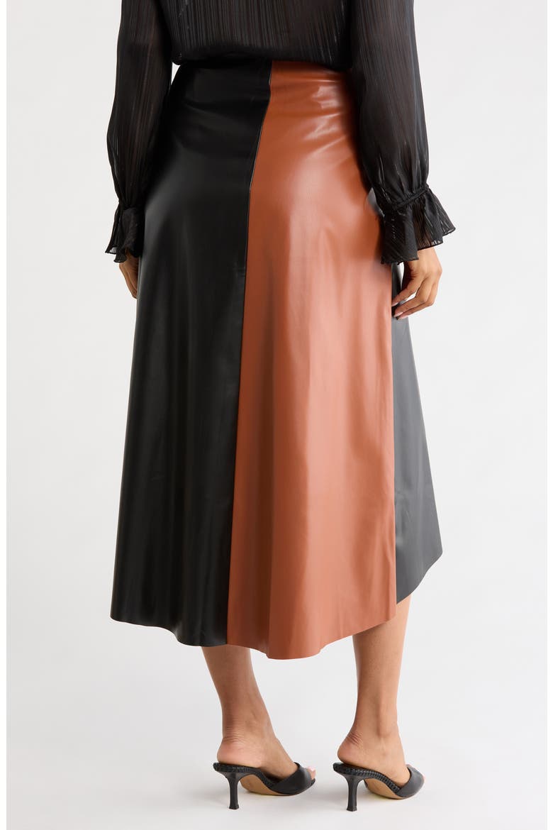 Paneled Faux Leather Midi Skirt, Alternate, color, BLACK