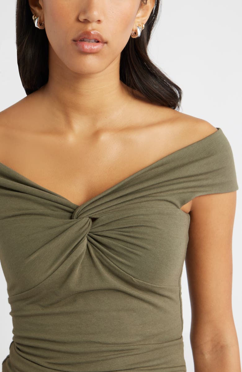 Open Edit Twist Front Off the Shoulder Top, Alternate, color, Olive Sarma