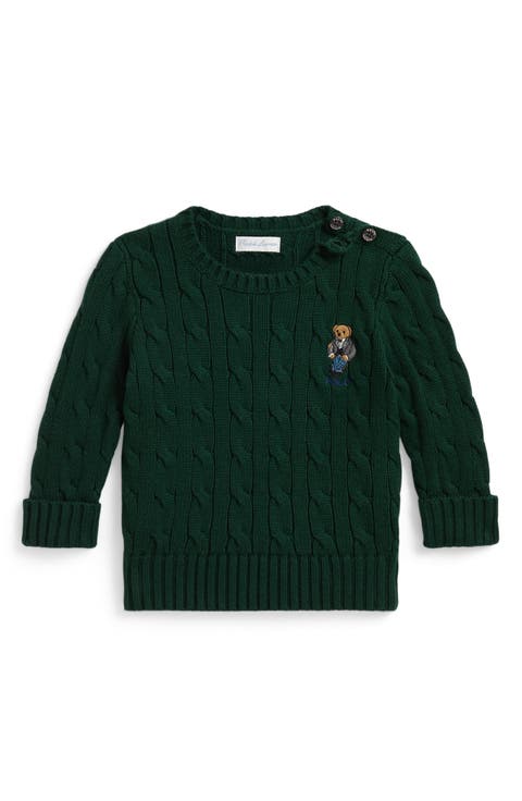 Kids' Polo Bear Cable Knit Cotton Sweater