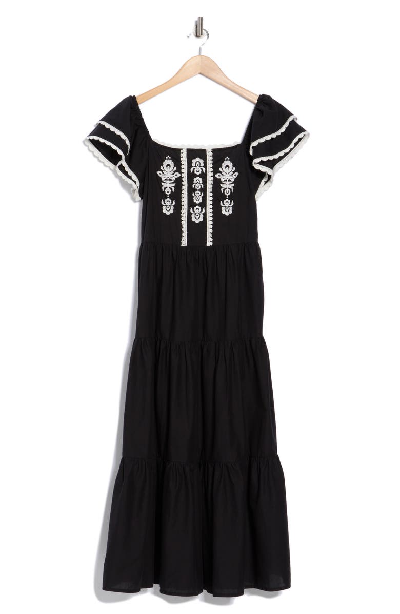 Love By Design Embroidered Midi Dress, Alternate, color, Black/ Egret