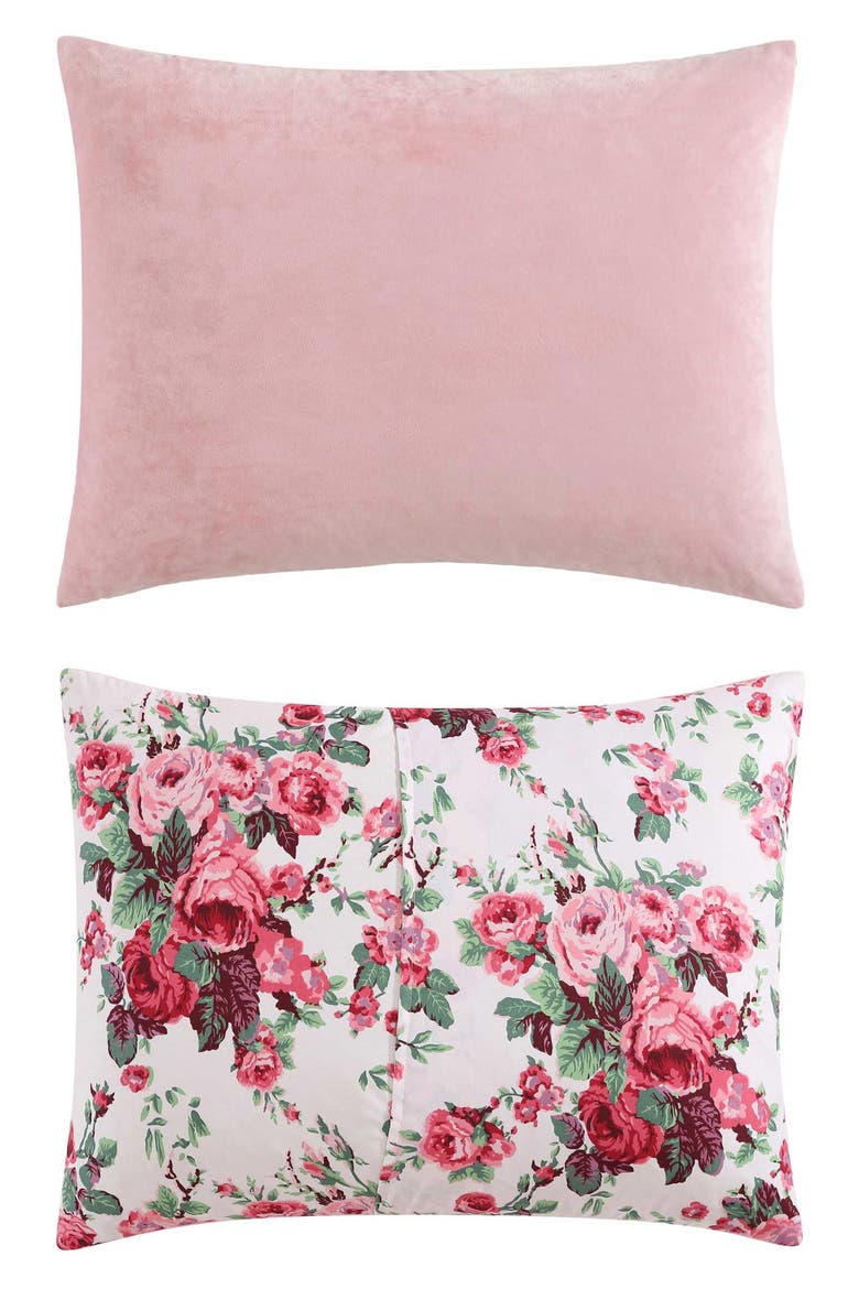 Floral Reversible Microfiber & Velvet Duvet Cover Set, Alternate, color, PINK