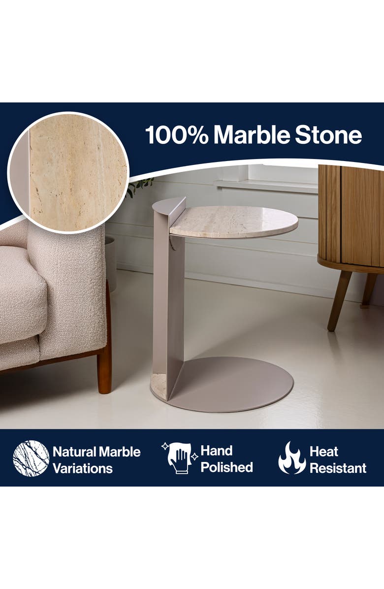 JONATHAN Y Evelyn 20" Contemporary Natural Marble/Metal Handmade C-Shaped End Table, Alternate, color, Beige/Pink Beige