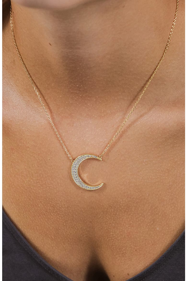 Stationed Cubic Zirconia Crescent Pendant Necklace, Alternate, color, GOLD