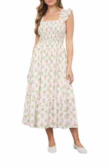 Floral Tile Smocked Midi Dress