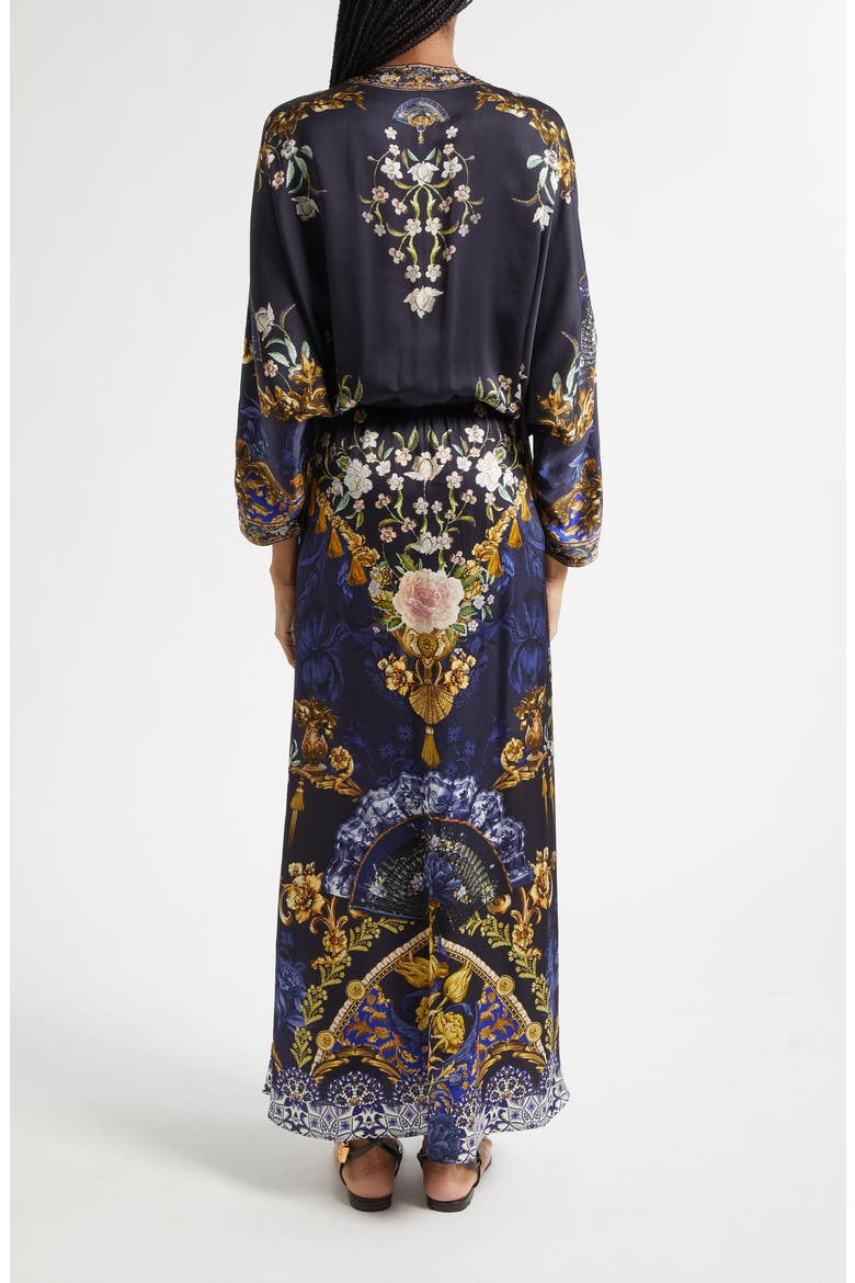 Twist Front Batwing Long Sleeve Silk Maxi Dress, Alternate, color, NOTES FROM THE BLUE ROOM