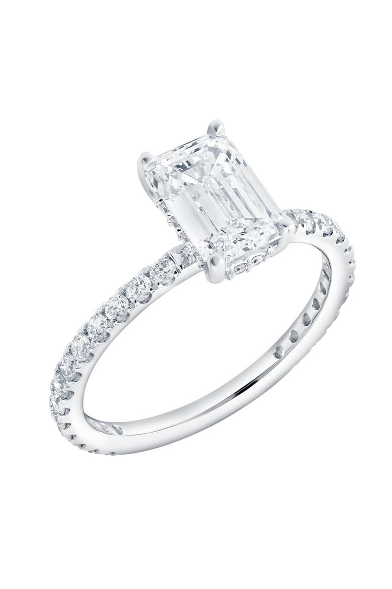 Diadem 14K White Gold Emerald Cut Lab Grown Diamond Hidden Halo Engagement Ring - 2 ctw, Alternate, color, 14K White Gold