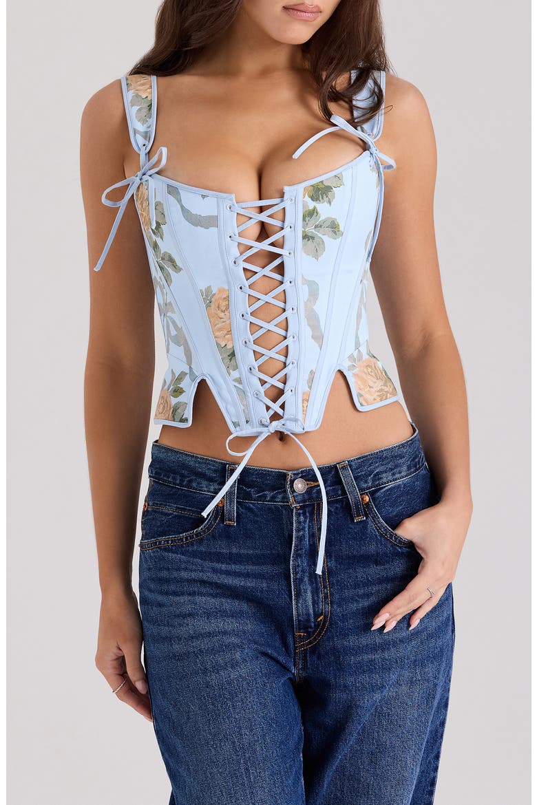 Callie Reversible Stretch Pima Cotton Corset Top, Main, color, YELLOW ROSE BLUE