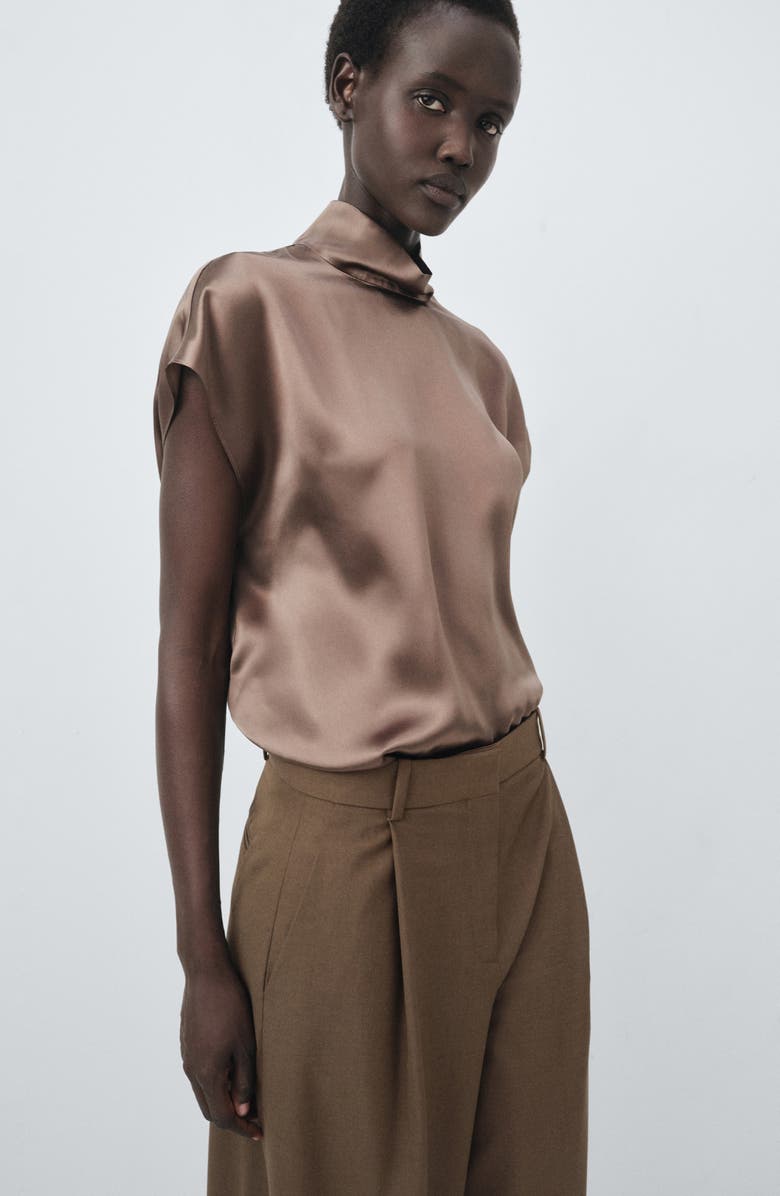 MANGO Selection Pleated Wide Leg Pants, Alternate, color, Medium Brown