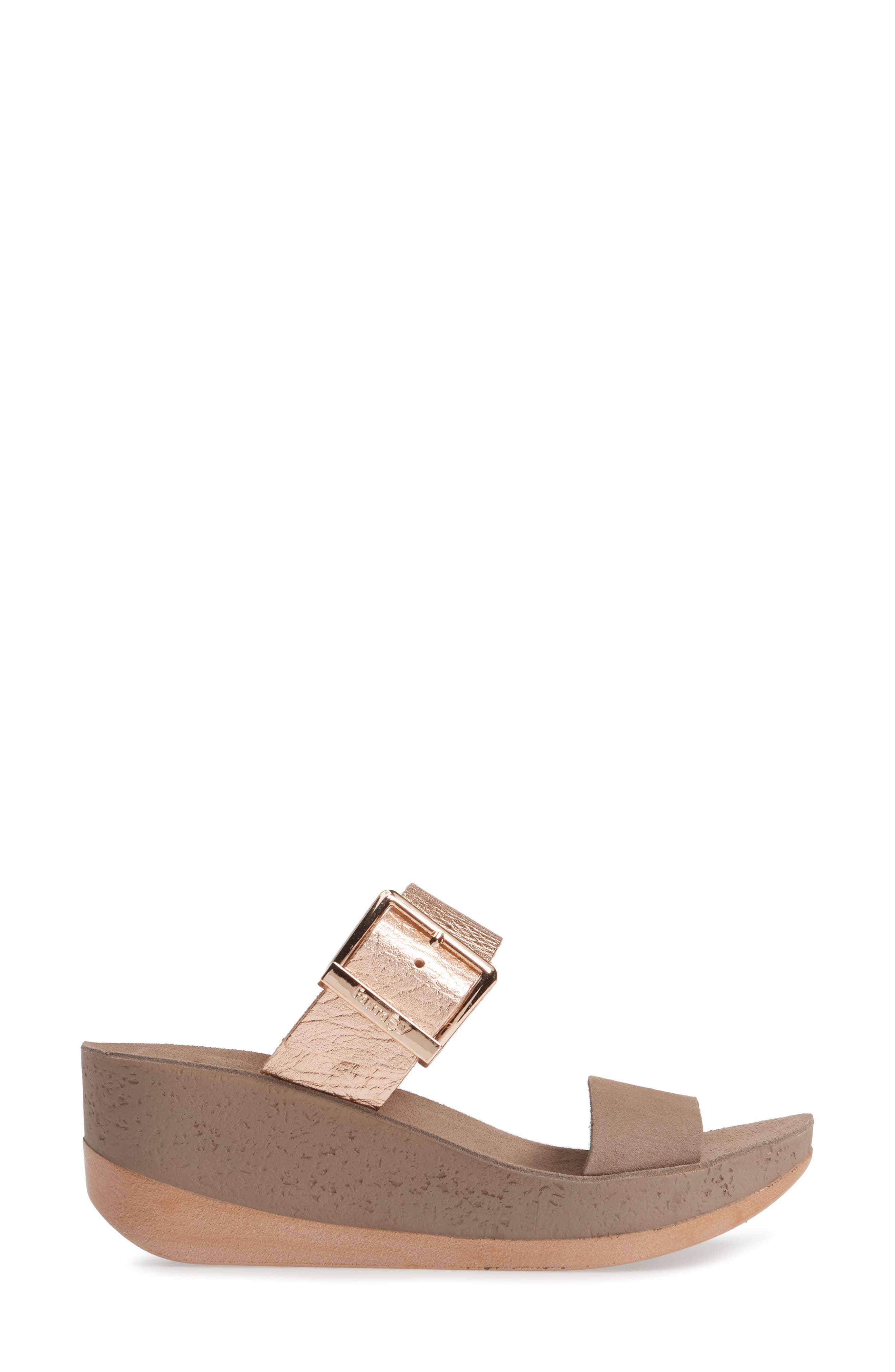 Artemis Wedge Slide Sandal, Alternate, color, COFFEE/ ROSE GOLD LEATHER
