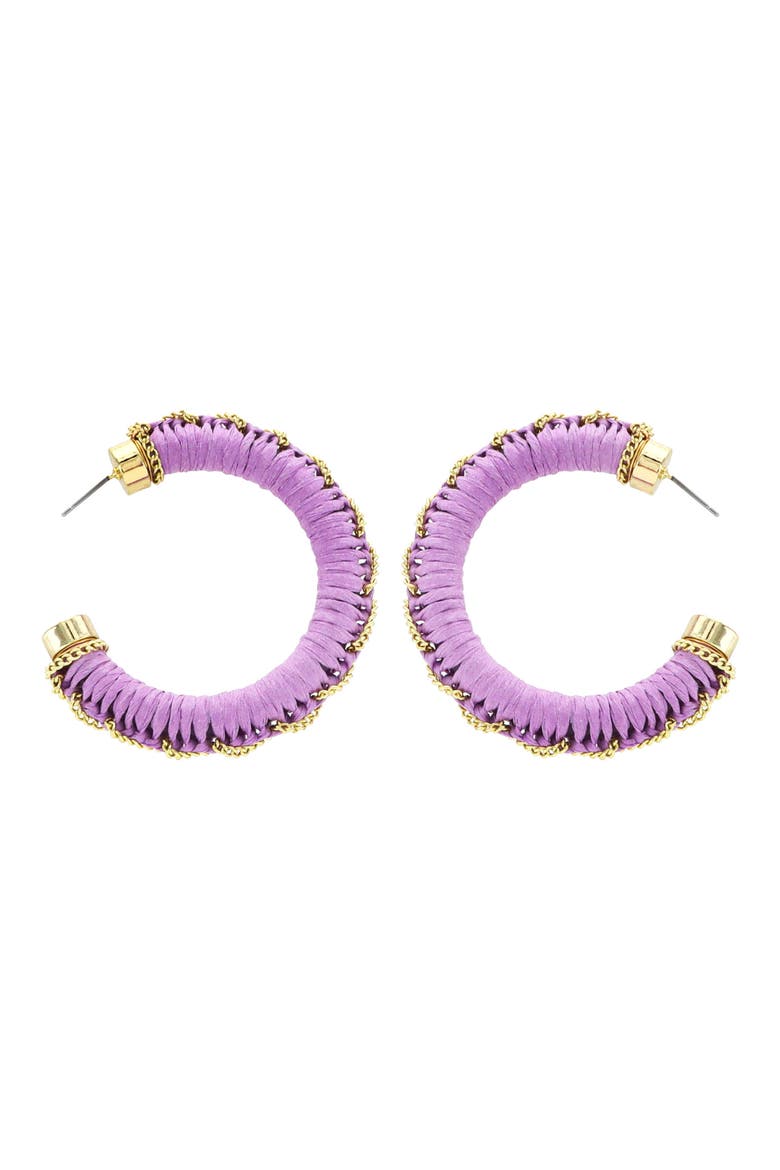 Chain & Raffia Hoop Earrings, Main, color, PURPLE