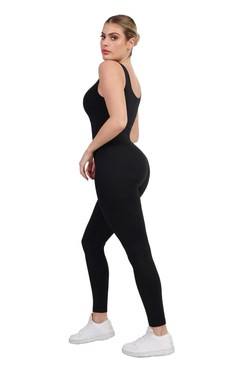Popilush Shapewear Square Neck Thigh Slimming Workout Jumpsuit, Alternate, color, Midnight Black