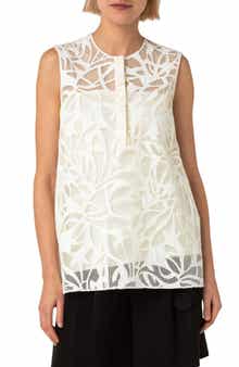 Akris punto Sleeveless Mesh & Faux Leather Blouse