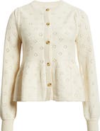 Treasure & Bond Pointelle Peplum Cardigan