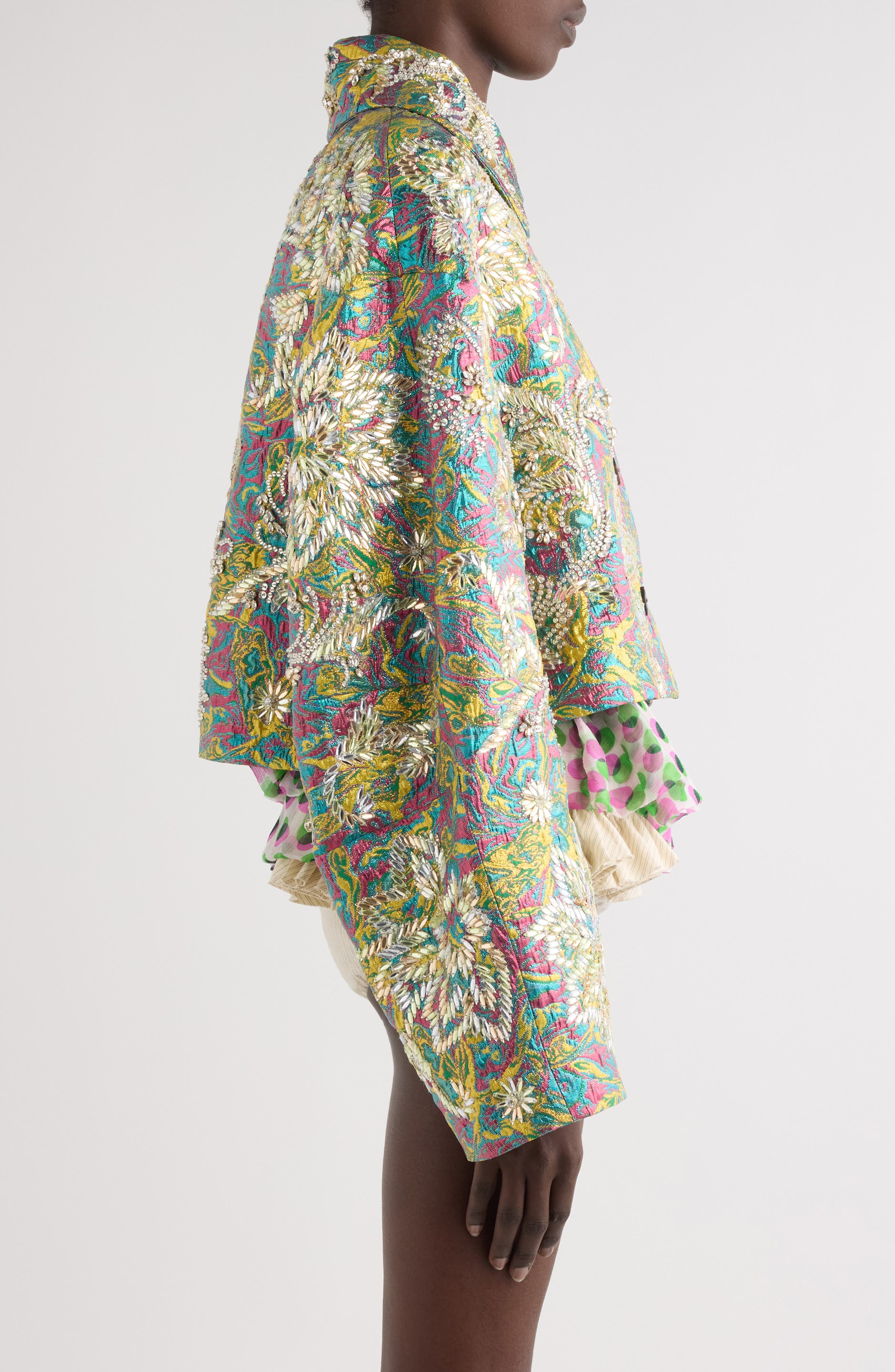 Dries Van Noten Rosea Floral Jacquard Lamé Crop Jacket (Women ...