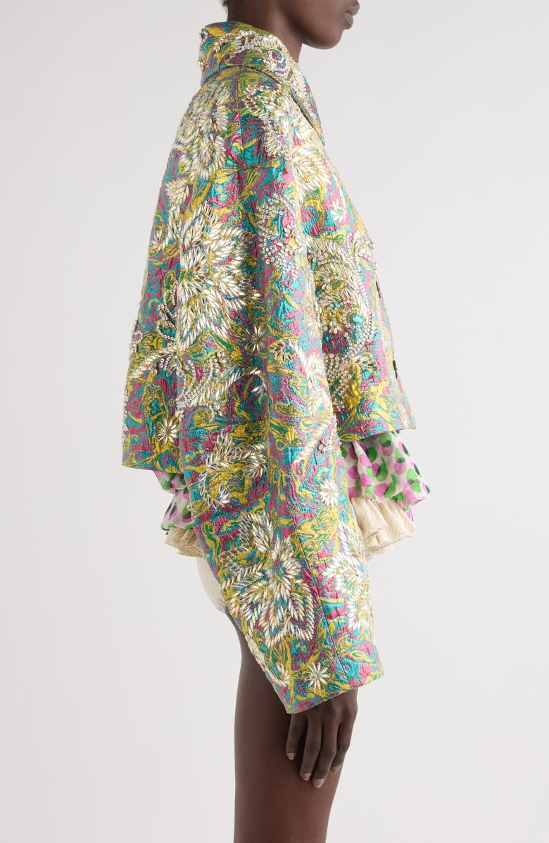Dries Van Noten Rosea Floral Jacquard Lamé Crop Jacket, Alternate, color, Lemon