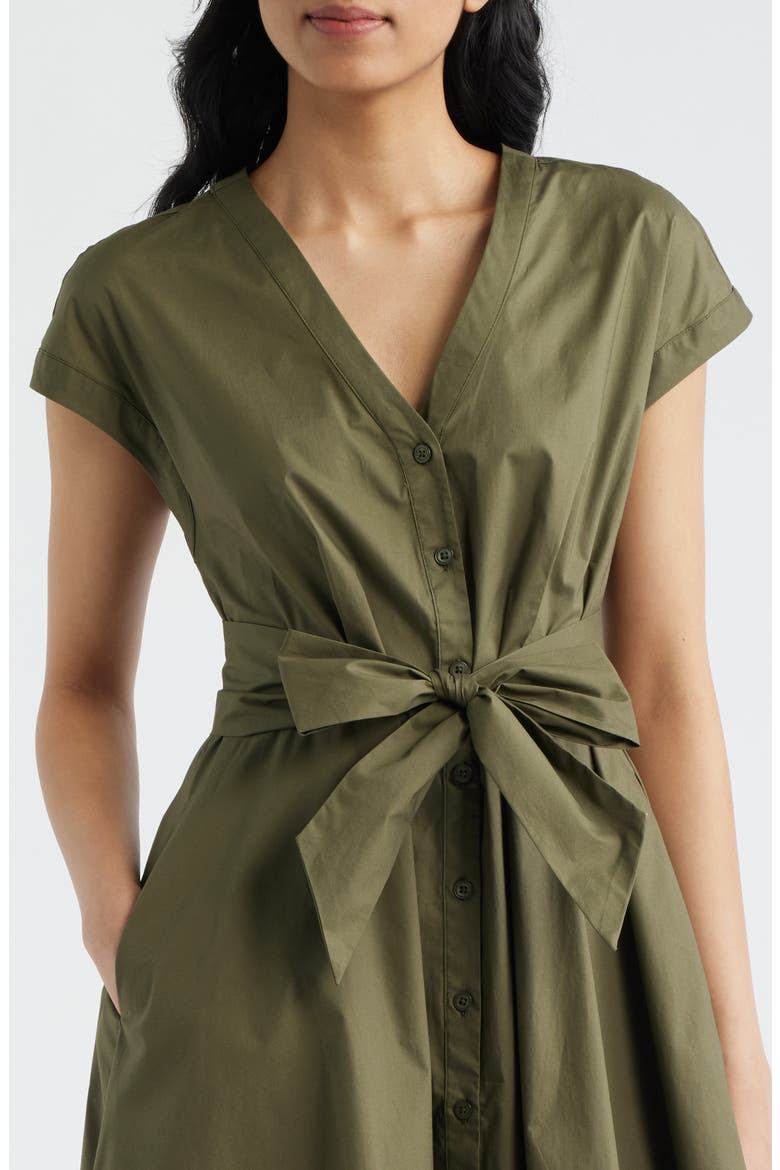 Tie Front A-Line Dress, Alternate, color, OLIVE NIGHT