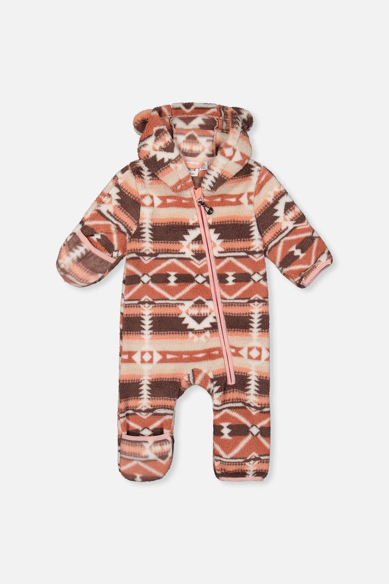Mid-Season Fleece Animal Ear Hood Fold-Over One-Piece Outerwear, Main, color, Aztec Pink
