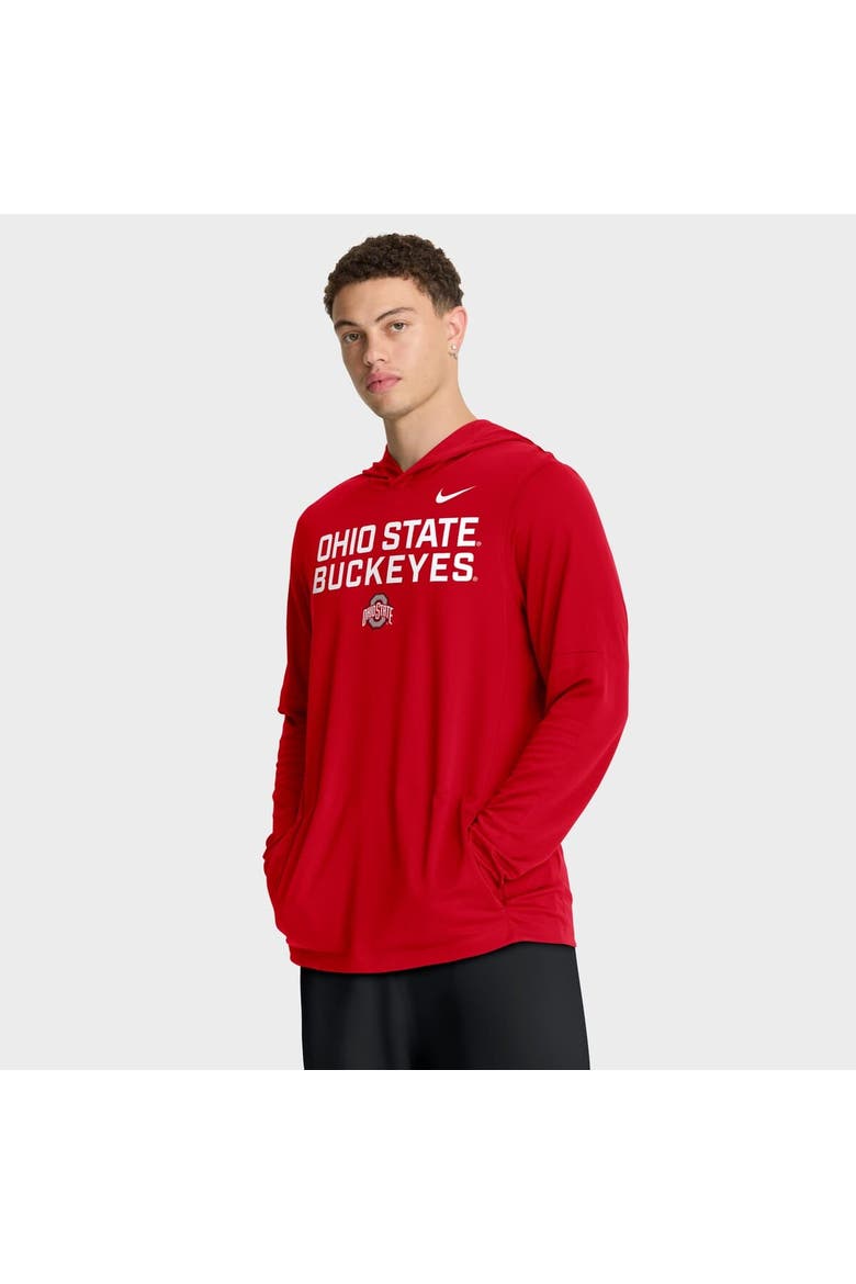 Men's Nike Scarlet Ohio State Buckeyes 2025 Sideline Performance Long Sleeve Hoodie T-Shirt, Alternate, color, Scarlet
