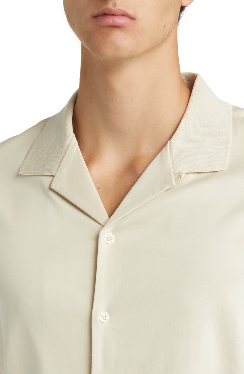 BOSS Powell Solid Short Sleeve Cotton Button-Up Camp Shirt, Alternate, color, Open Wht