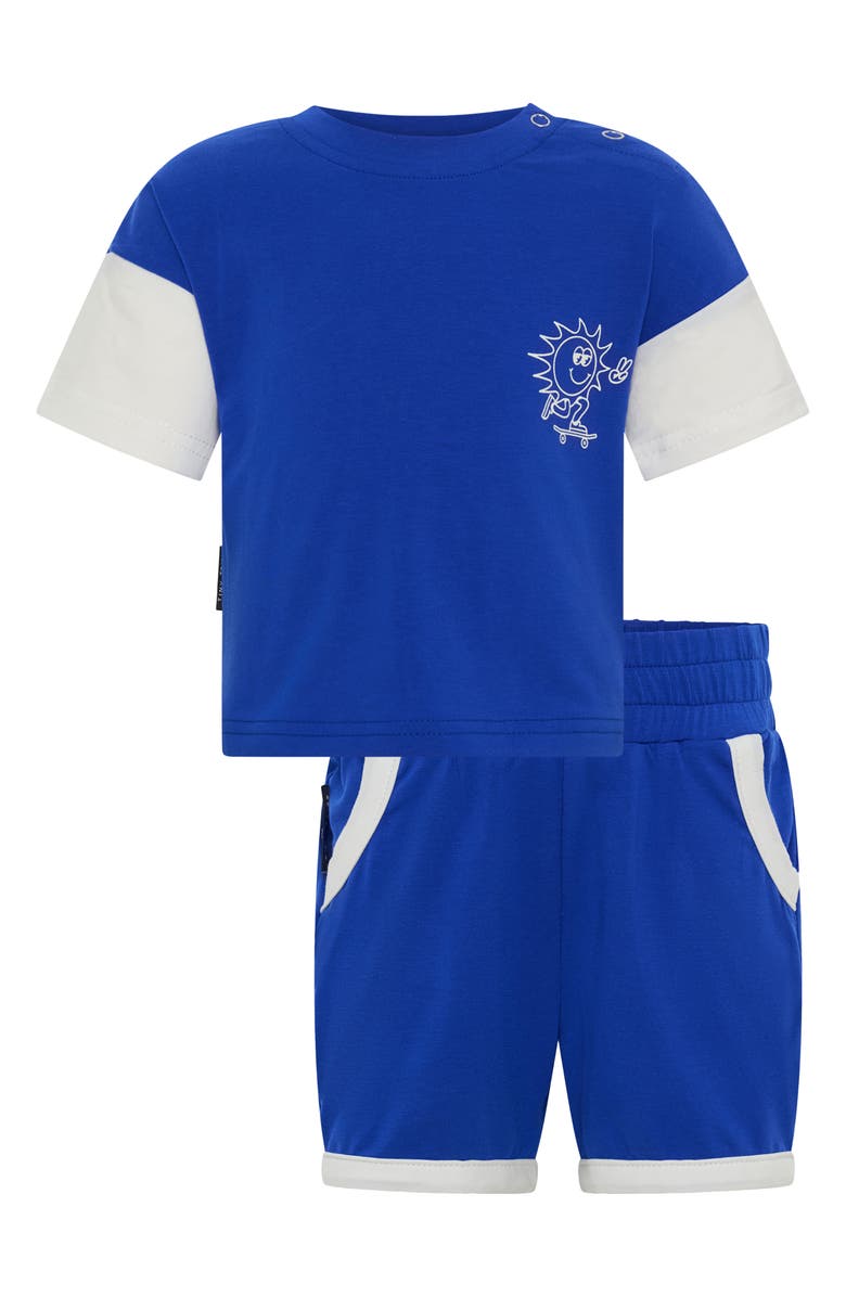 TINY TRIBE Sunny Tribe Layered Look Graphic T-Shirt & Shorts Set, Main, color, Blue