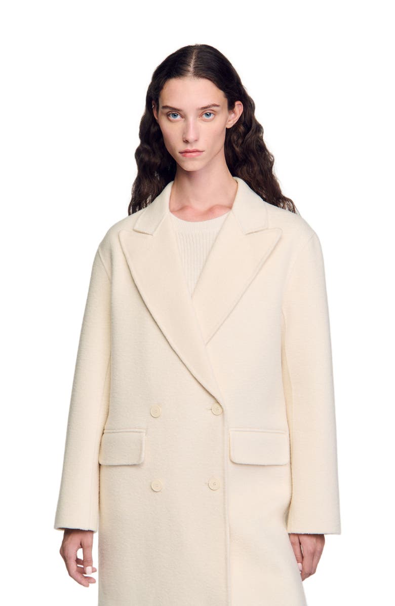 SANDRO Long wool-blend coat, Alternate, color, 
