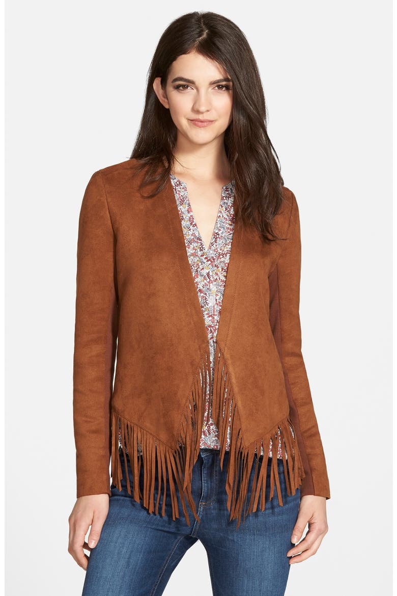 Fringe Faux Suede Jacket, Main, color, BROWN TOFFEE