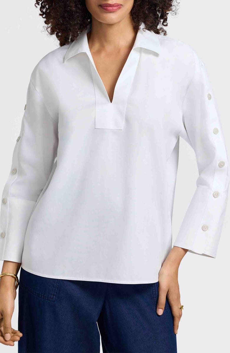 Foxcroft Lainey Button Accent Cotton Popover Top, Main, color, White