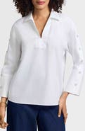 Foxcroft Lainey Button Accent Cotton Popover Top