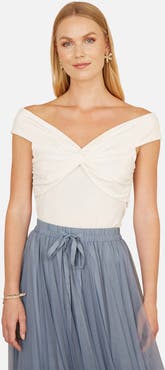 Yumi Short Sleeve Knot Detail Bardot Top