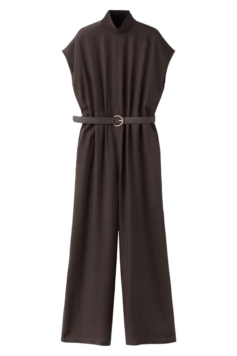 Cap Sleeve Belted Jumpsuit, Alternate, color, CHOCOLATE