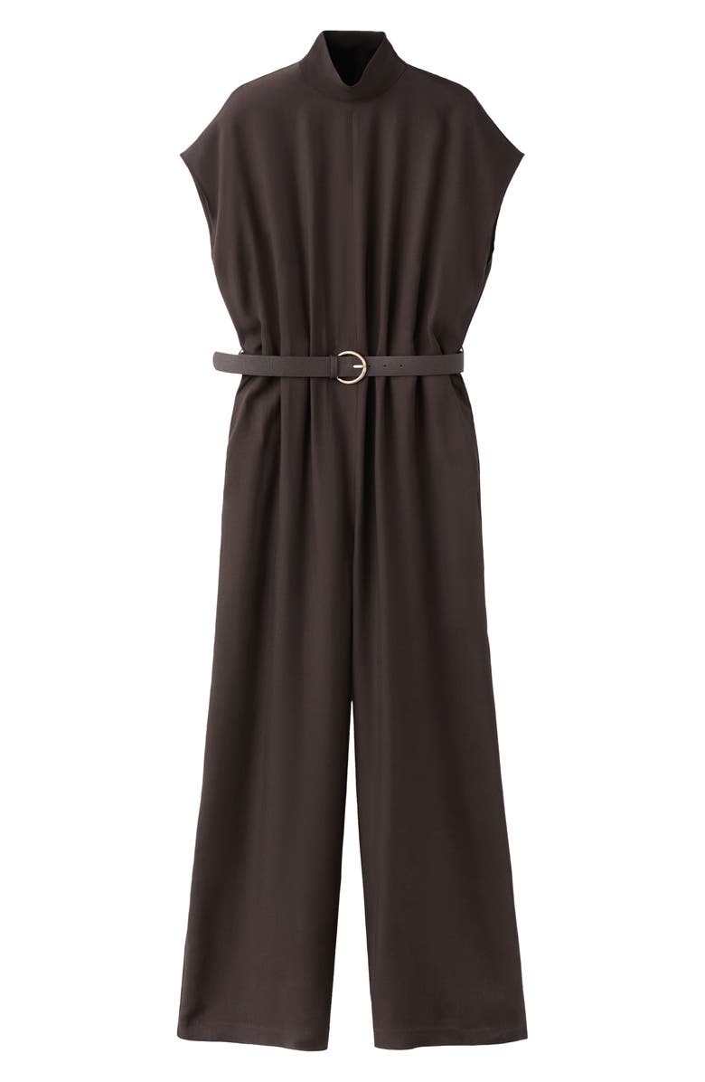 MANGO Cap Sleeve Belted Jumpsuit, Alternate, color, Chocolate