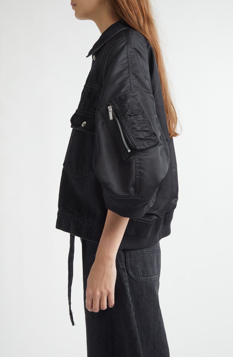 Sacai Denim & Nylon Mixed Media Jacket, Alternate, color, Black