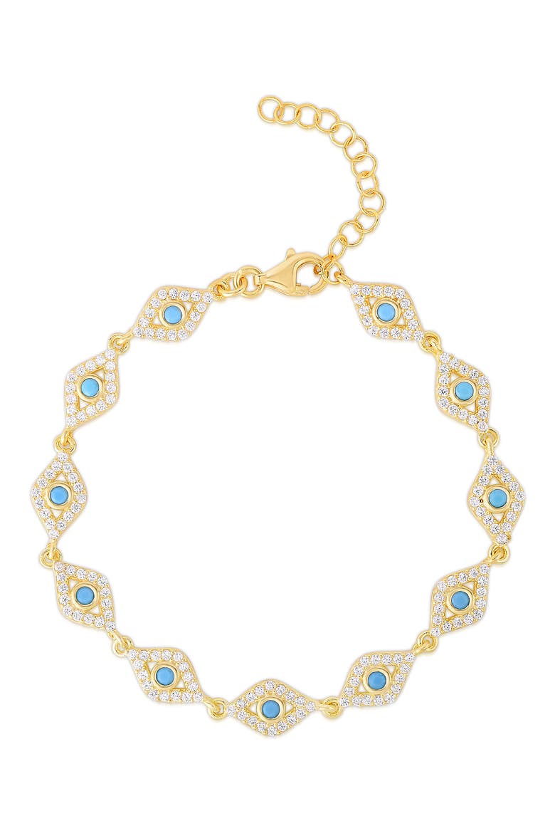 14K Gold Vermeil Pave CZ Evil Eye Station Bracelet, Main, color, YELLOW GOLD