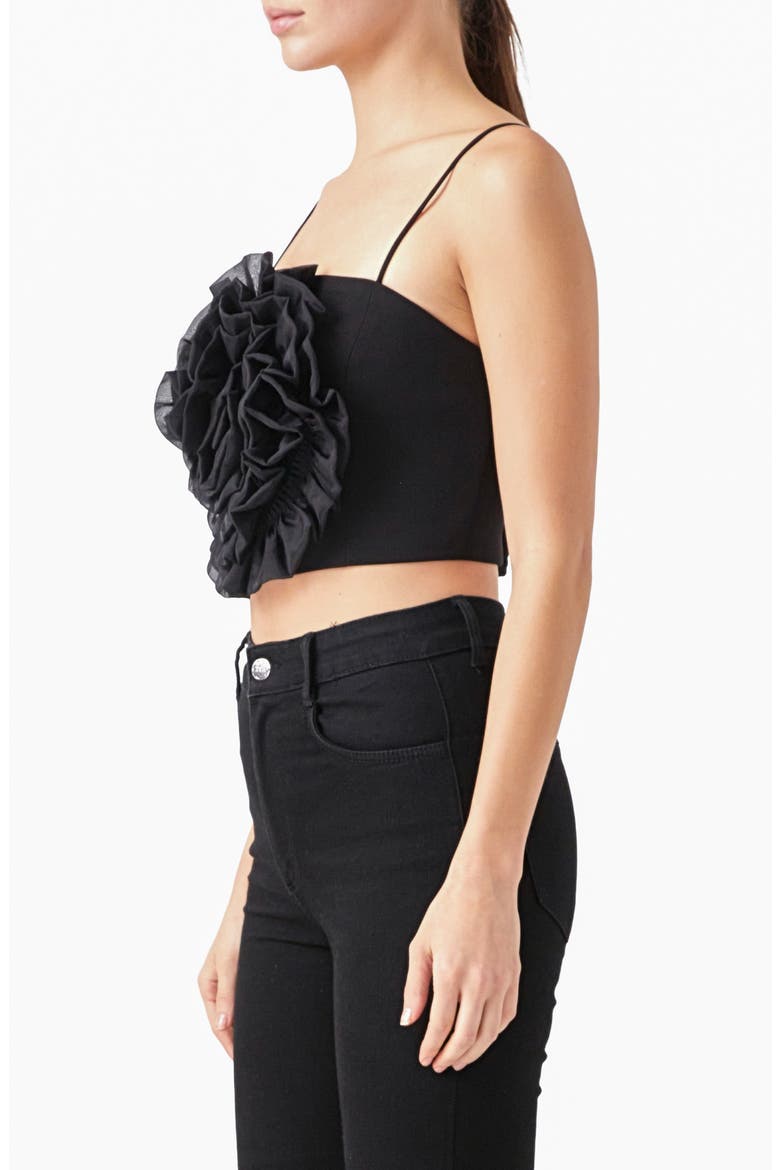Organza Flower Crop Top, Alternate, color, BLACK