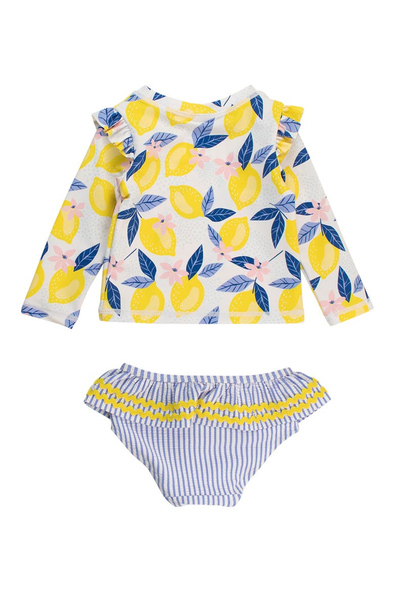 Lemon Capri Ruffle Long Sleeve Two-Piece Rashguard Swimsuit, Alternate, color, YELLOW