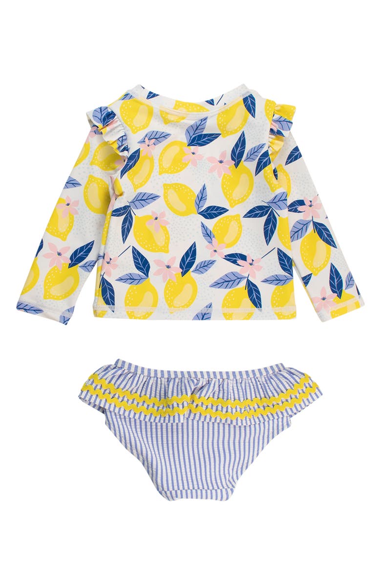 RuffleButts Lemon Capri Ruffle Long Sleeve Two-Piece Rashguard Swimsuit, Alternate, color, Yellow