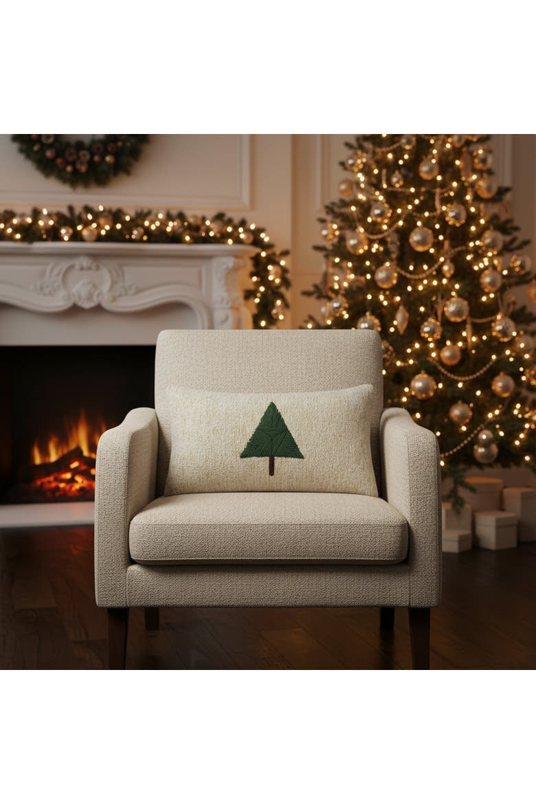 Douglas Fir Hand Stitched Dimensional Indoor & Outdoor Woven Accent Pillow & Insert, Alternate, color, Beige