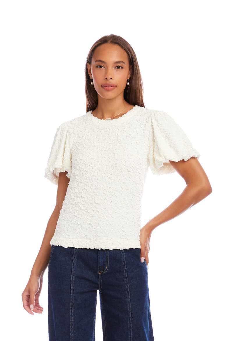 Puff Sleeve Textured Top, Alternate, color, WHITE