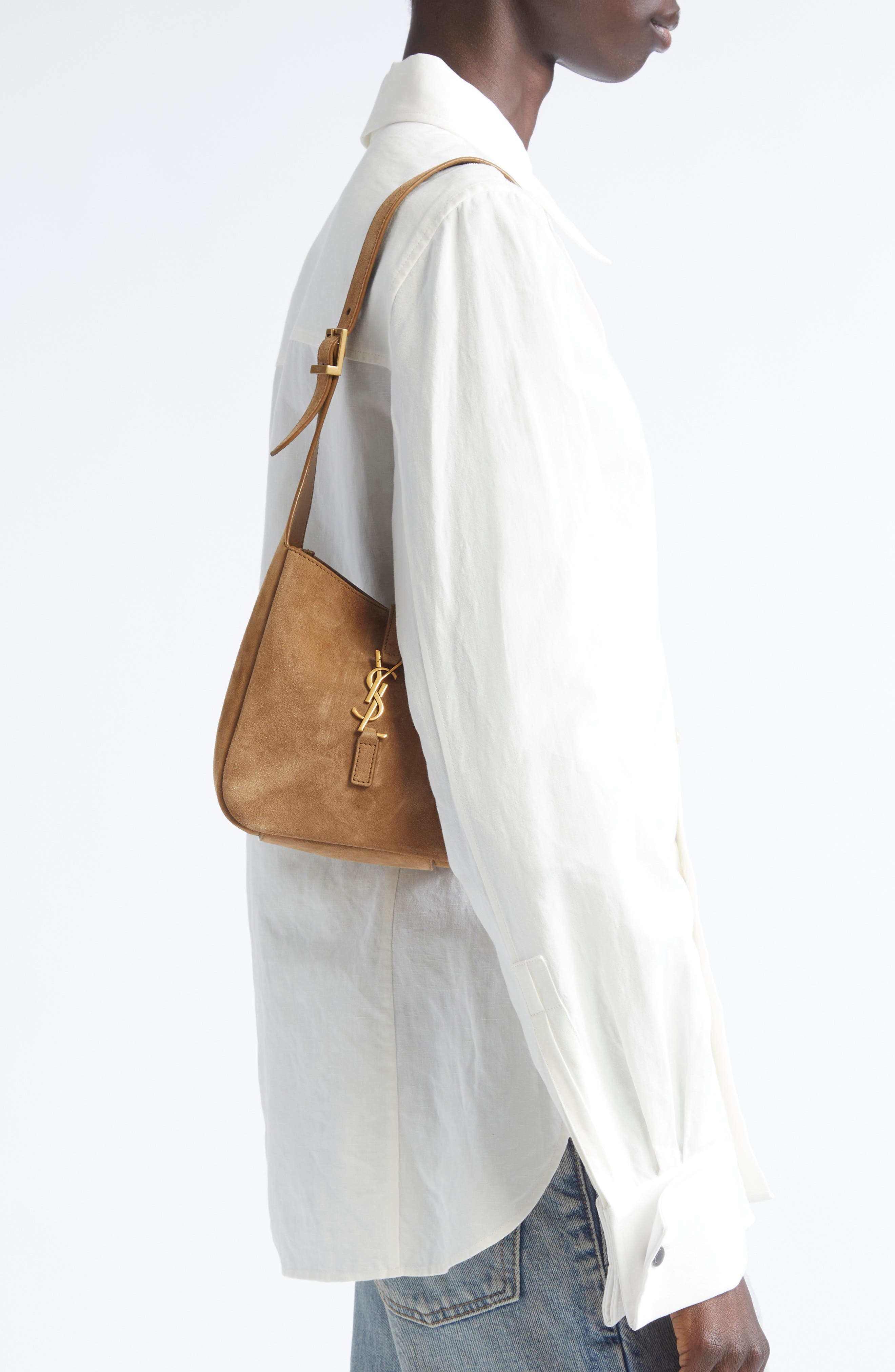 Saint Laurent Mini Le 5 À 7 Suede Shoulder Bag, Alternate, color, 
