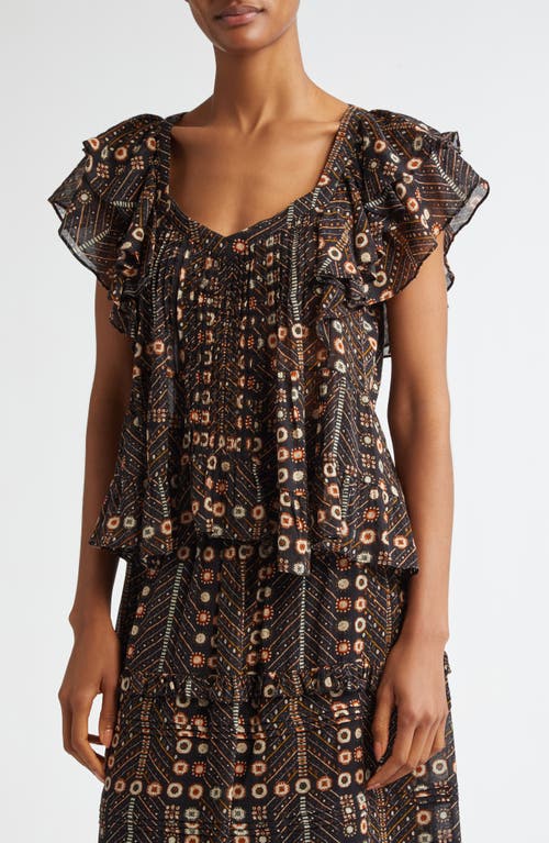 Isabel Marant Étoile Madrana Print Flutter Sleeve Top In Faded Black