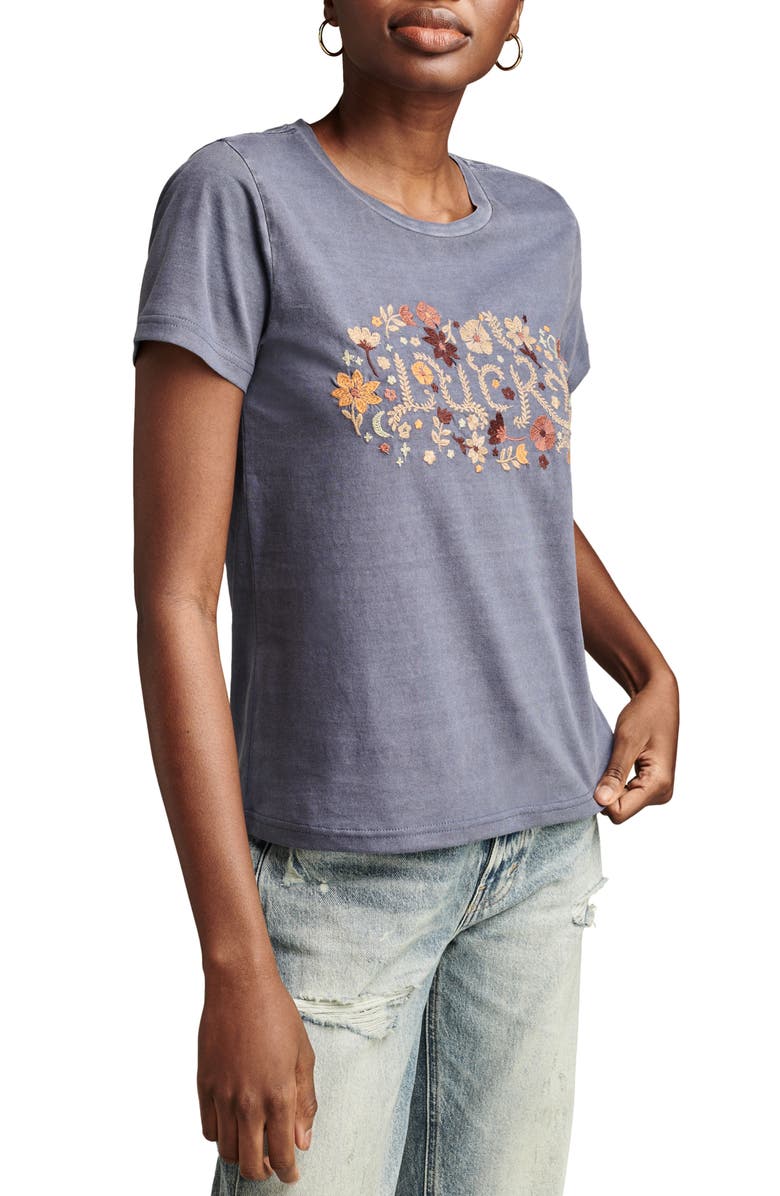 Lucky Brand Floral Embroidered Cotton Graphic T-Shirt, Alternate, color,