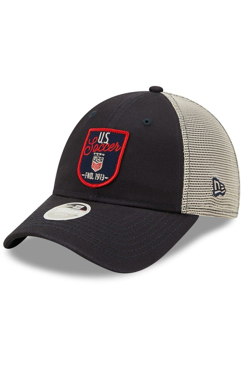 New Era Women's New Era Navy USWNT Retro State Trucker 9FORTY Snapback Hat, Main, color,